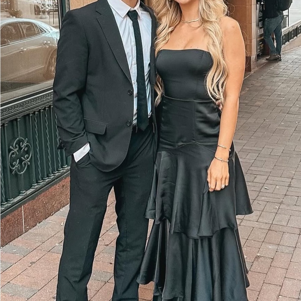 Lulus triple tier drop waist strapless black dress